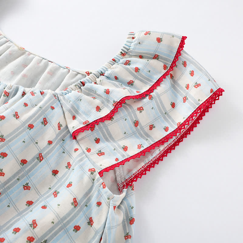Pyjama en coton rouge à motif floral et manches flottantes
