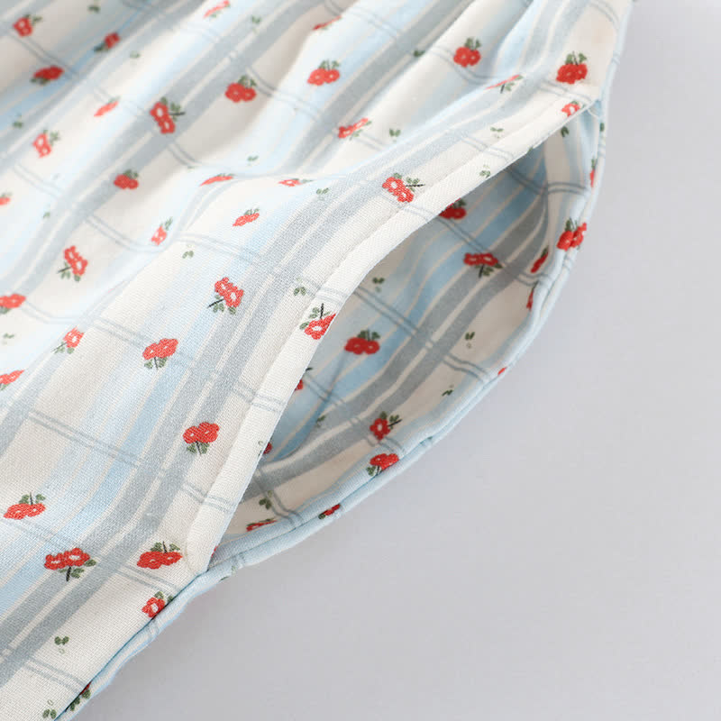 Pyjama en coton rouge à motif floral et manches flottantes
