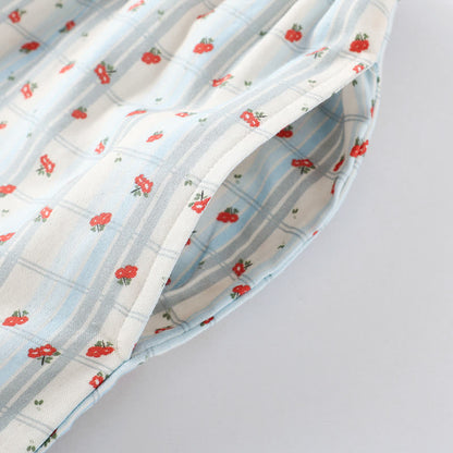 Pyjama en coton rouge à motif floral et manches flottantes