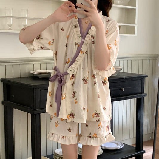 Ensemble pyjama à manches volantées et imprimé floral