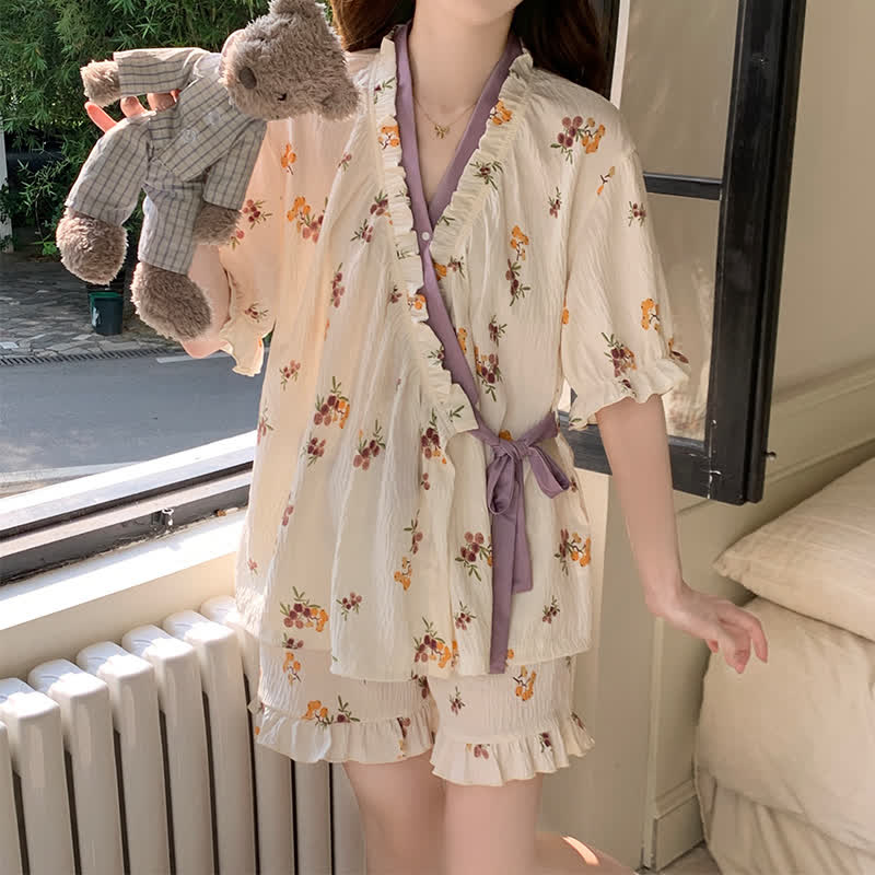 Ensemble pyjama à manches volantées et imprimé floral