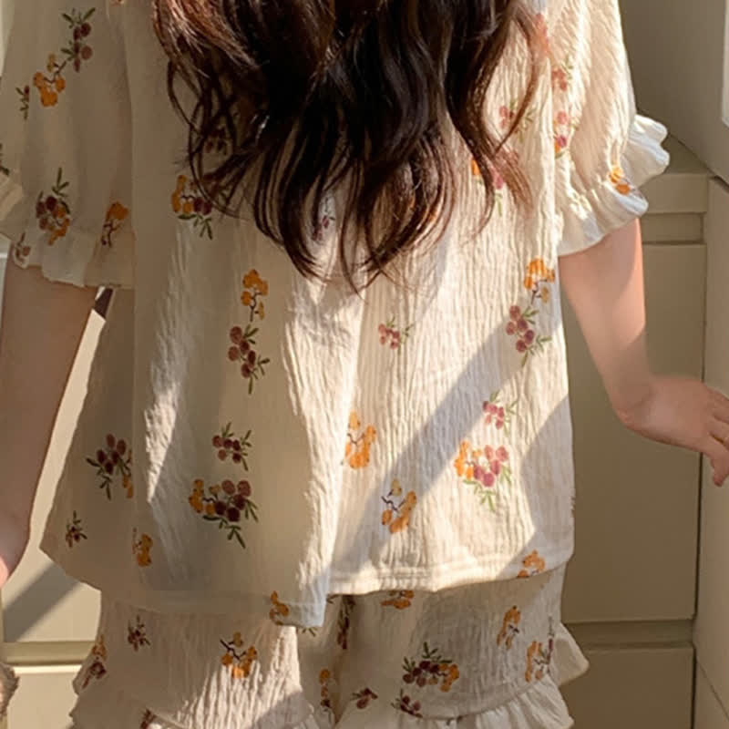 Ensemble pyjama à manches volantées et imprimé floral