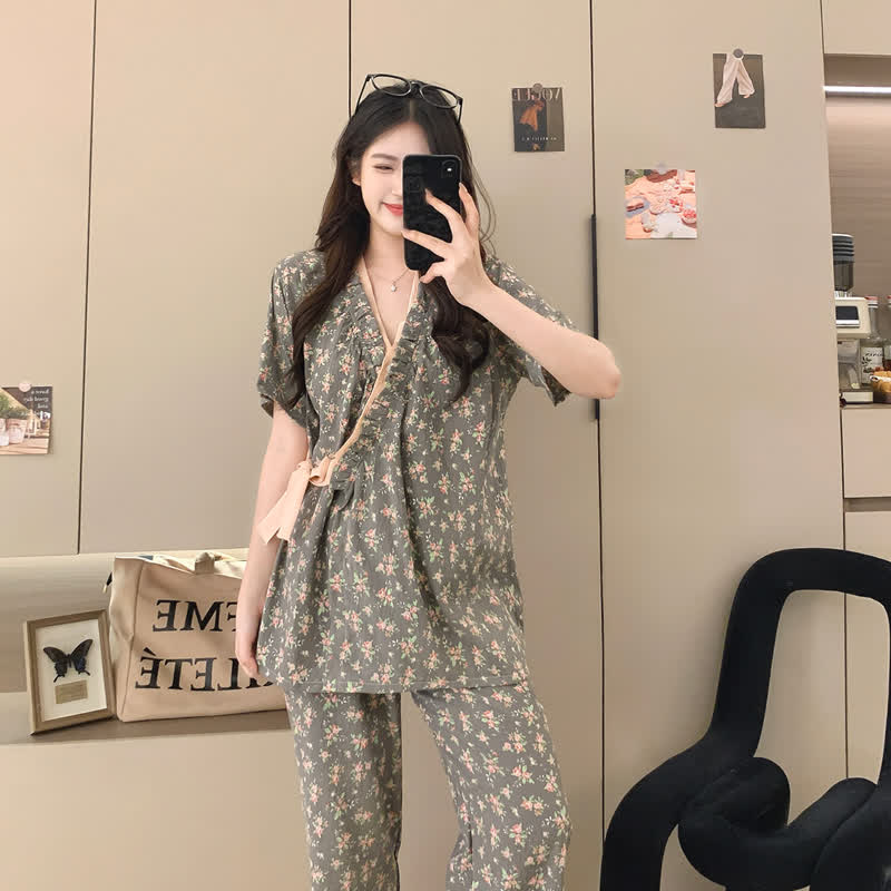 Ensemble de nuit kimono à motif rose et volants
