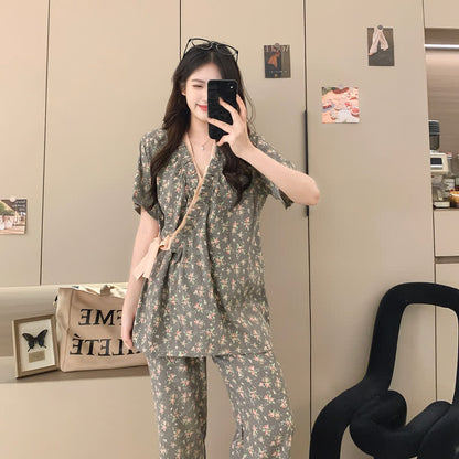 Ensemble de nuit kimono à motif rose et volants