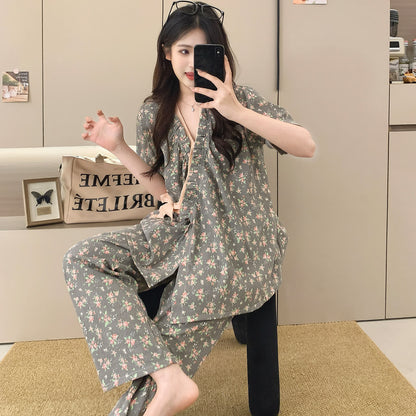 Ensemble de nuit kimono à motif rose et volants