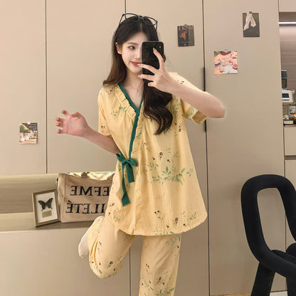 Ensemble de nuit kimono à motif de feuilles et volants