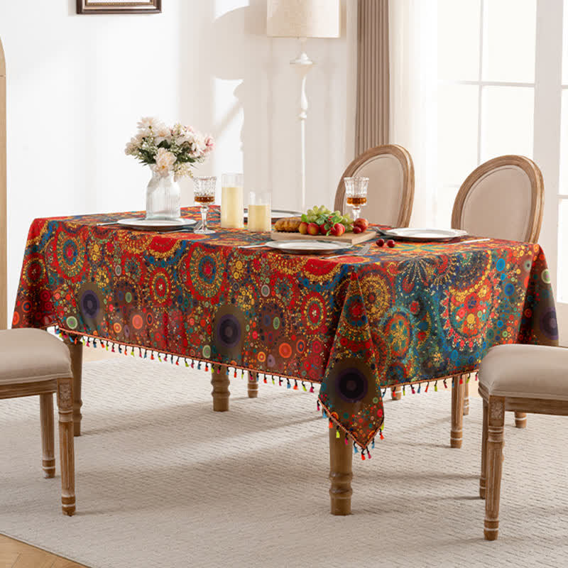 Nappe rectangulaire imperméable à motif mandala lumineux