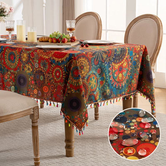 Nappe rectangulaire imperméable à motif mandala lumineux