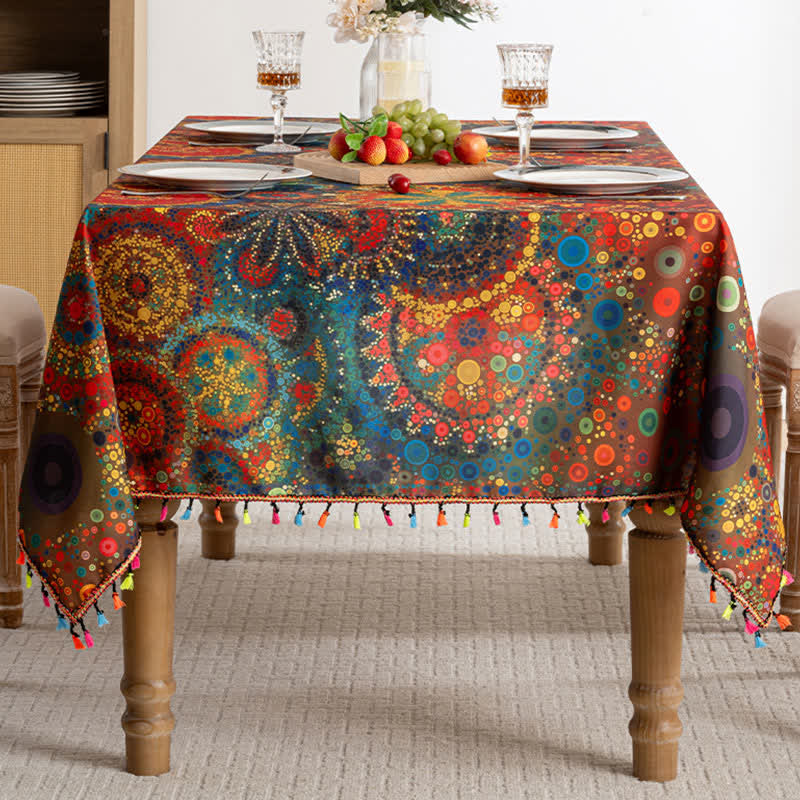Nappe rectangulaire imperméable à motif mandala lumineux