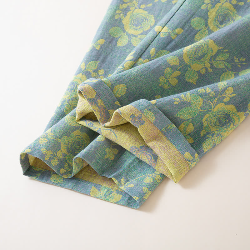 Ensemble de nuit en gaze de coton à motif jacquard et motif rose