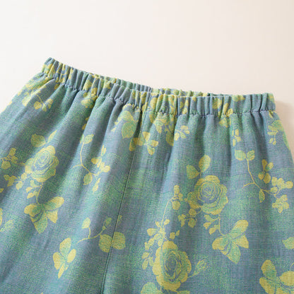 Ensemble de nuit en gaze de coton à motif jacquard et motif rose