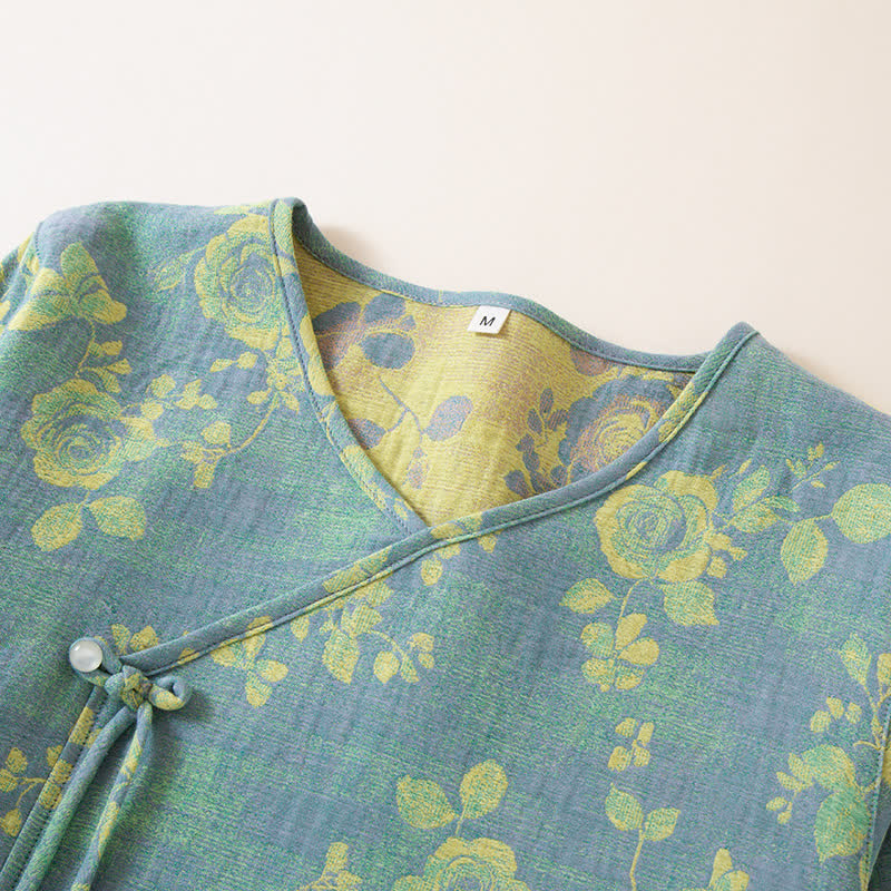 Ensemble de nuit en gaze de coton à motif jacquard et motif rose
