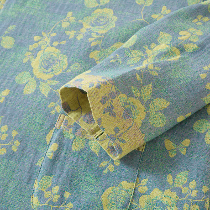 Ensemble de nuit en gaze de coton à motif jacquard et motif rose