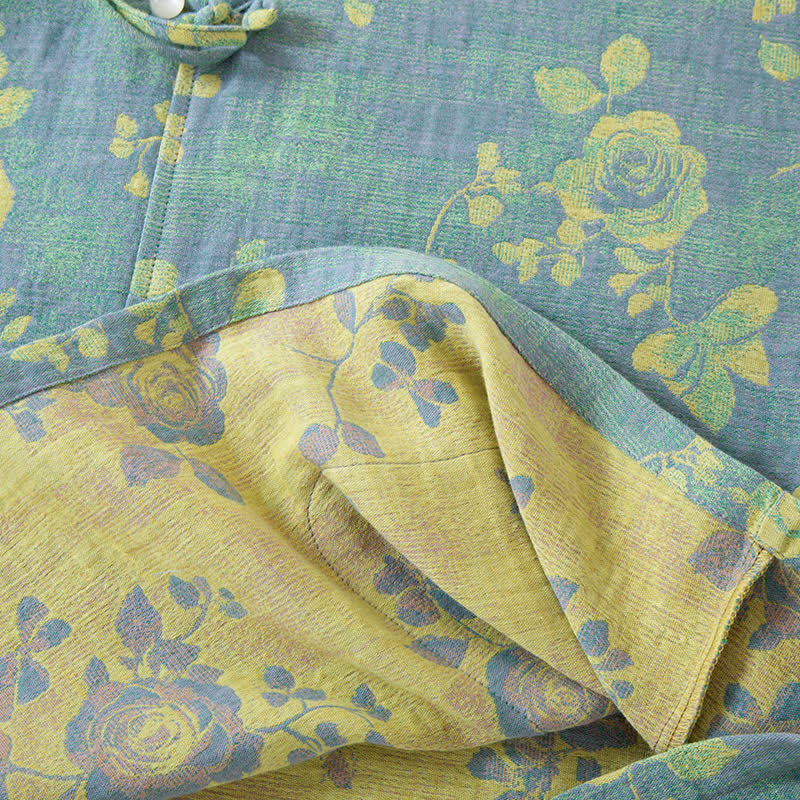 Ensemble de nuit en gaze de coton à motif jacquard et motif rose
