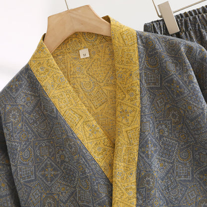 Ensemble pyjama kimono japonais unisexe à motifs géométriques