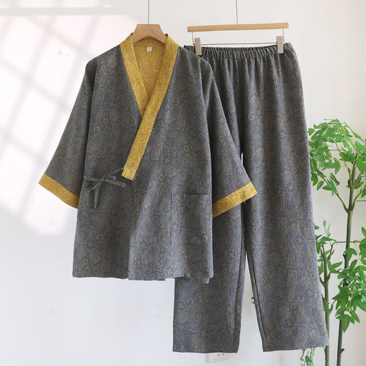 Ensemble pyjama kimono japonais unisexe à motifs géométriques