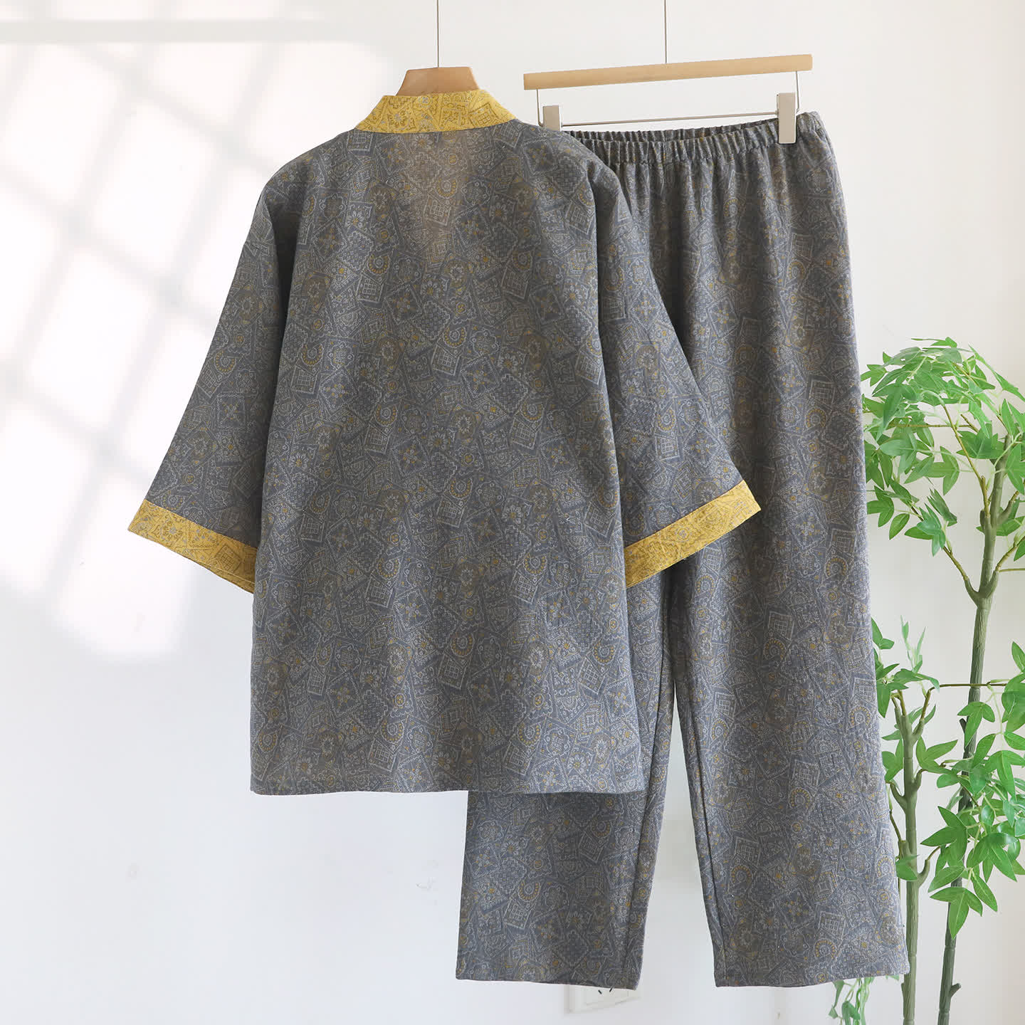 Ensemble pyjama kimono japonais unisexe à motifs géométriques