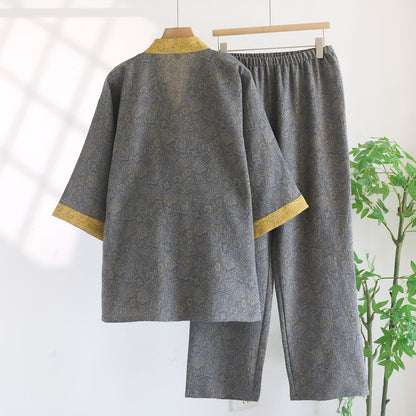 Ensemble pyjama kimono japonais unisexe à motifs géométriques