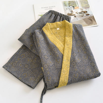 Ensemble pyjama kimono japonais unisexe à motifs géométriques