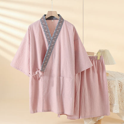 Pyjama kimono uni à col géométrique