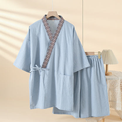 Pyjama kimono uni à col géométrique