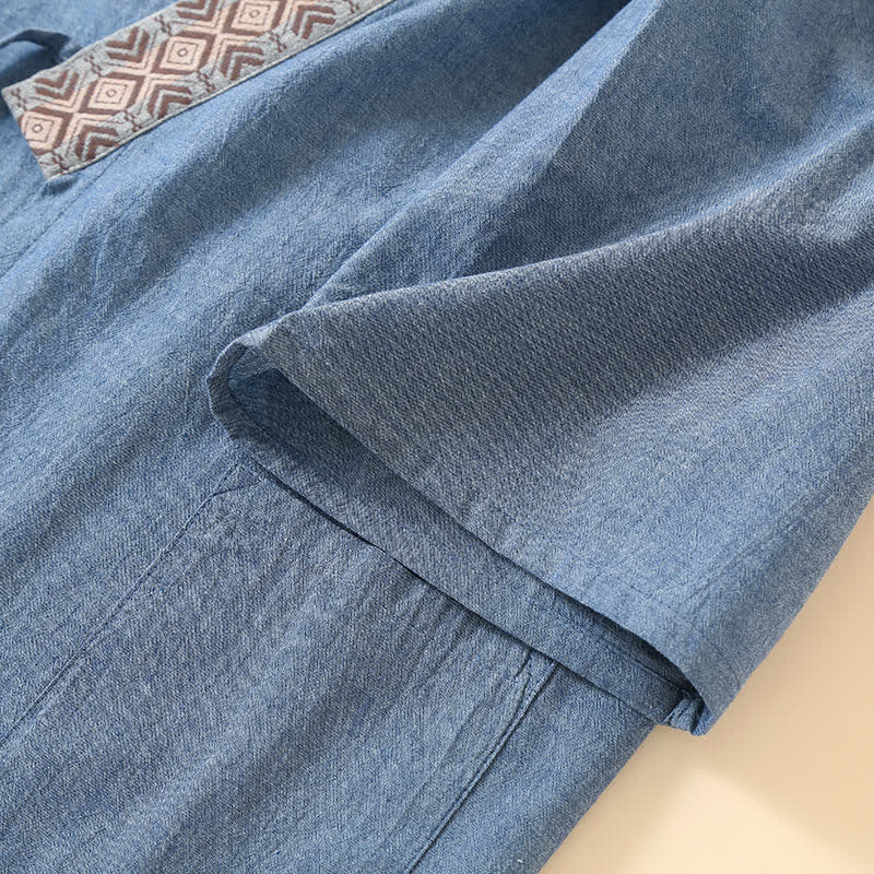 Pyjama kimono uni à col géométrique