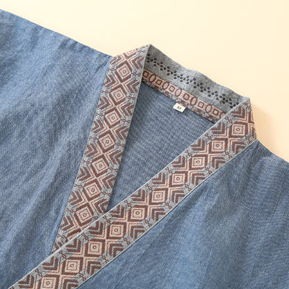 Pyjama kimono uni à col géométrique