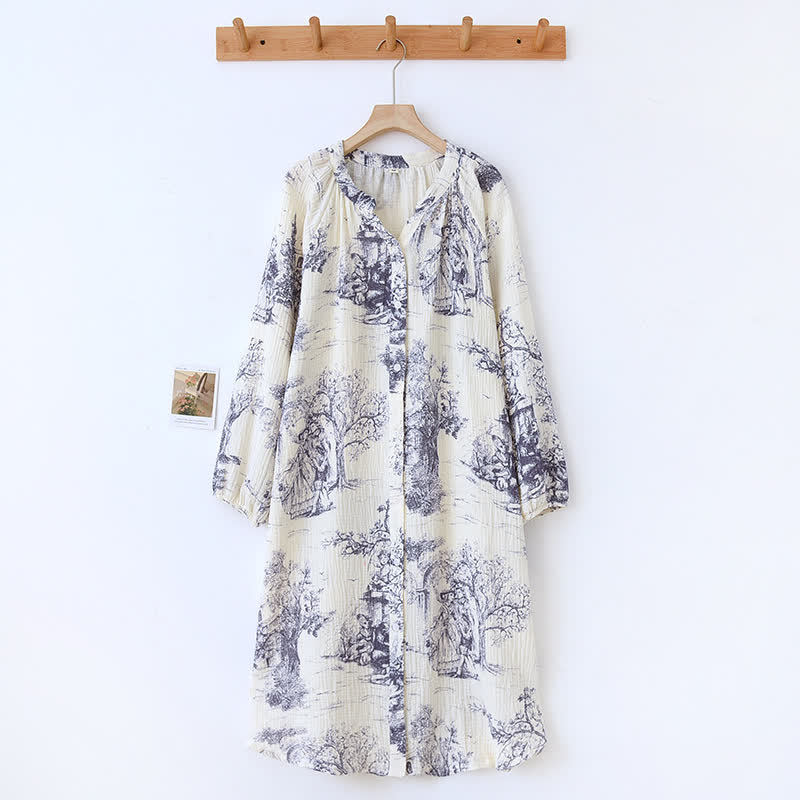 Chemise de nuit en gaze de coton à imprimé toile