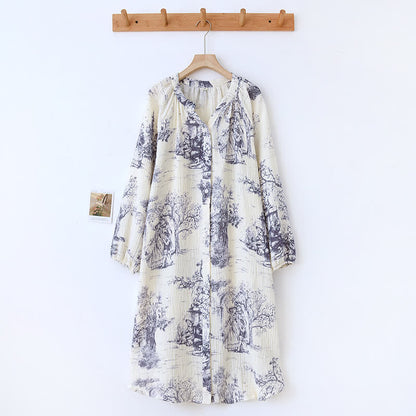 Chemise de nuit en gaze de coton à imprimé toile