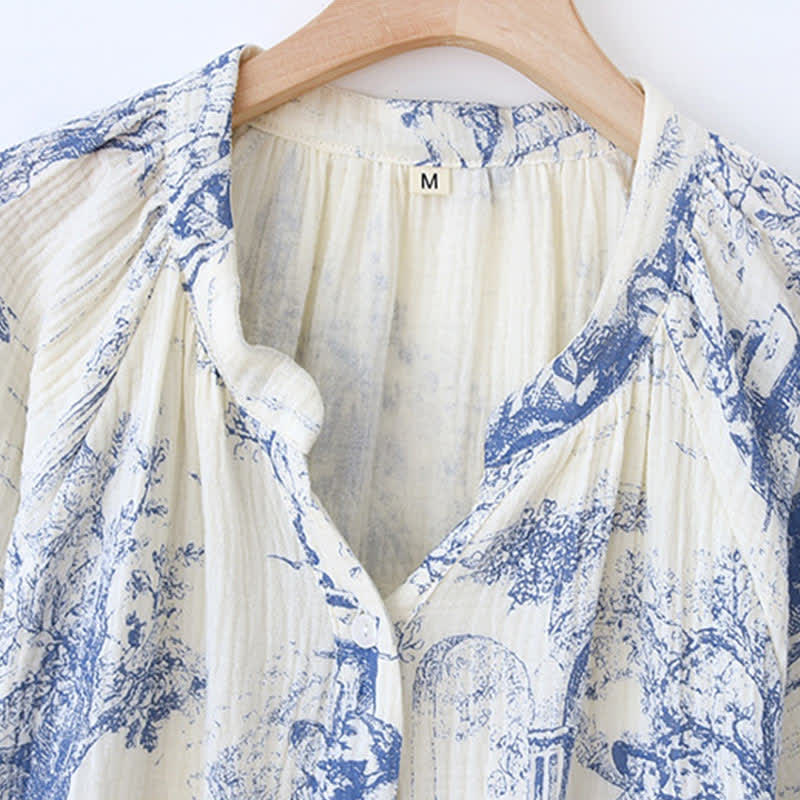 Chemise de nuit en gaze de coton à imprimé toile