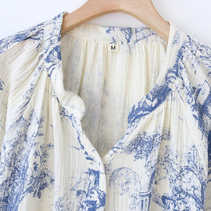 Chemise de nuit en gaze de coton à imprimé toile