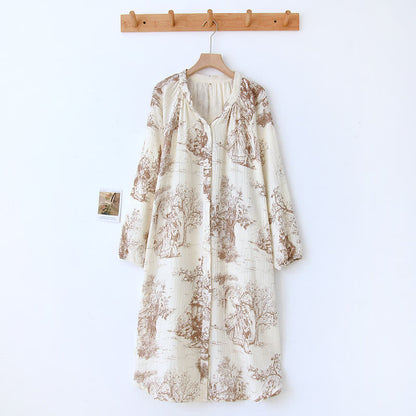 Chemise de nuit en gaze de coton à imprimé toile