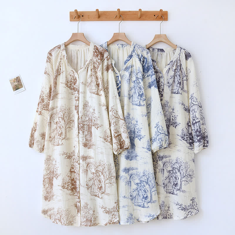 Chemise de nuit en gaze de coton à imprimé toile