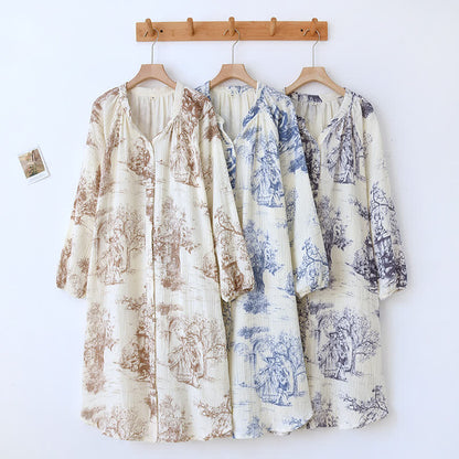 Chemise de nuit en gaze de coton à imprimé toile