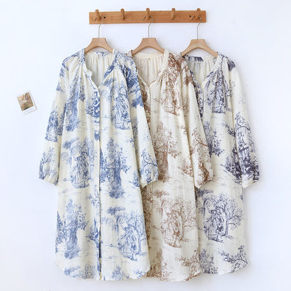 Chemise de nuit en gaze de coton à imprimé toile