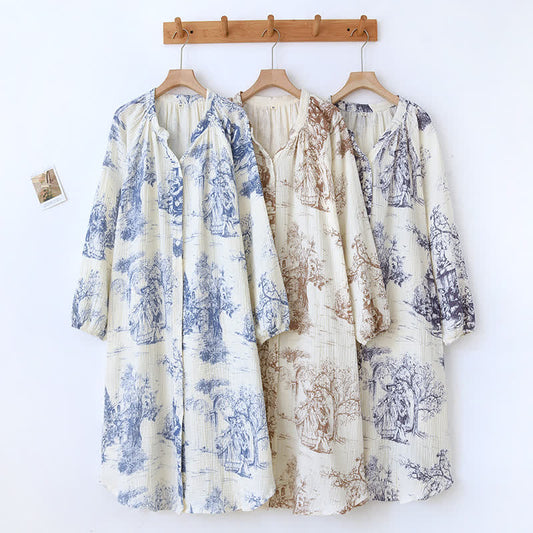 Chemise de nuit en gaze de coton à imprimé toile