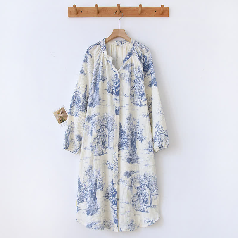 Chemise de nuit en gaze de coton à imprimé toile