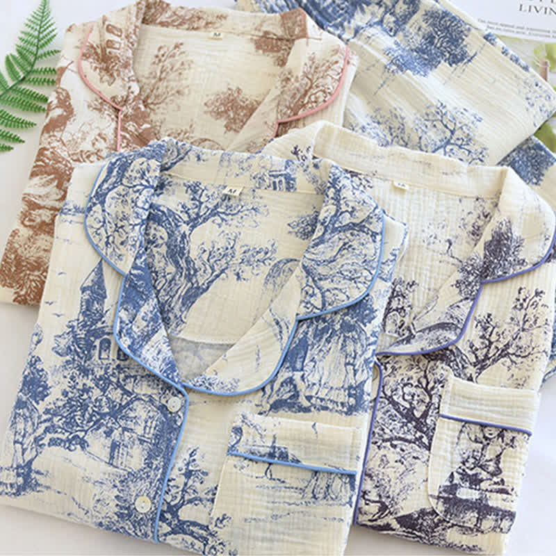 Vêtements d'intérieur en gaze de coton avec imprimé toile délavée