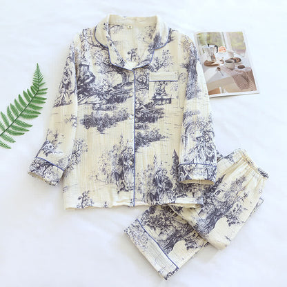 Vêtements d'intérieur en gaze de coton avec imprimé toile délavée