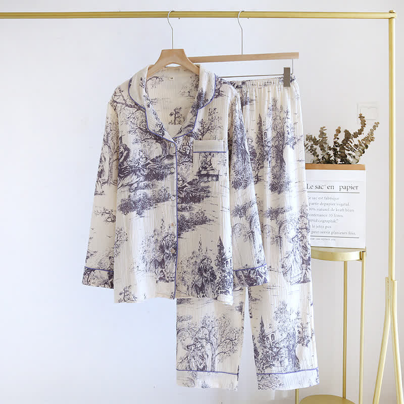 Vêtements d'intérieur en gaze de coton avec imprimé toile délavée