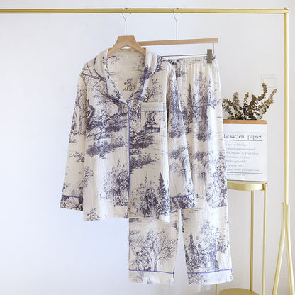 Vêtements d'intérieur en gaze de coton avec imprimé toile délavée