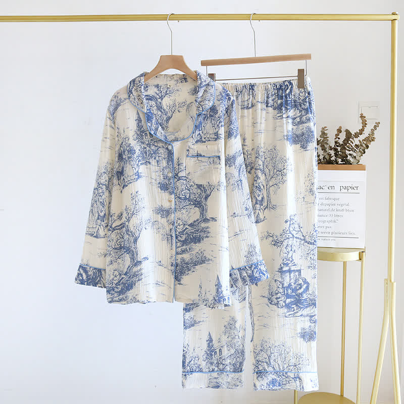 Vêtements d'intérieur en gaze de coton avec imprimé toile délavée