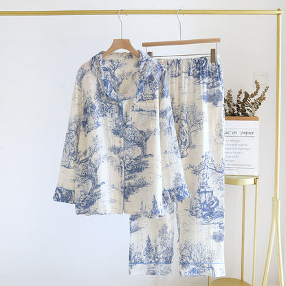 Vêtements d'intérieur en gaze de coton avec imprimé toile délavée