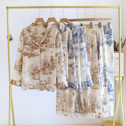 Vêtements d'intérieur en gaze de coton avec imprimé toile délavée