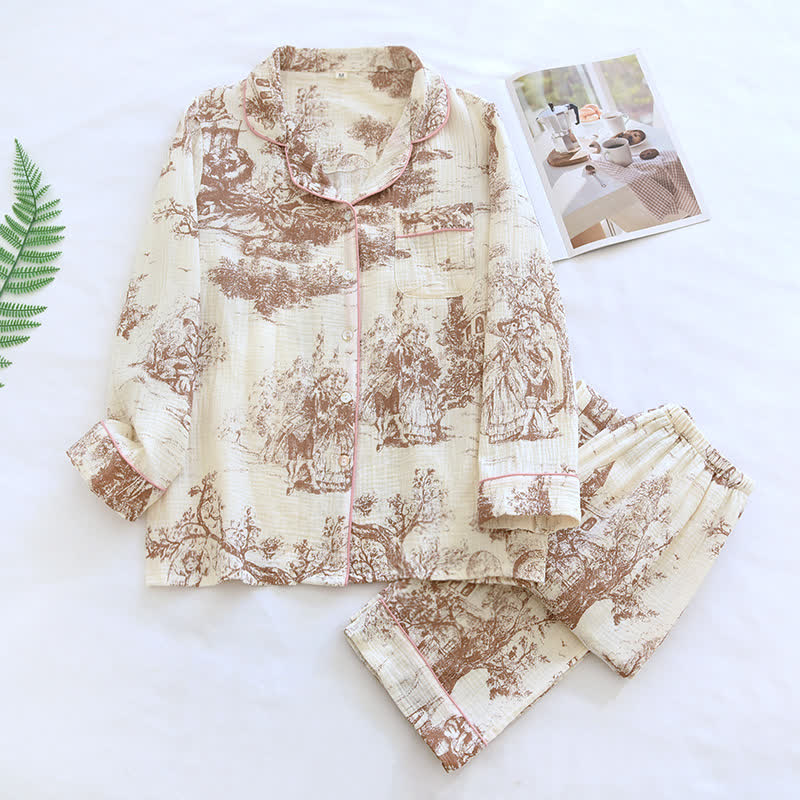 Vêtements d'intérieur en gaze de coton avec imprimé toile délavée