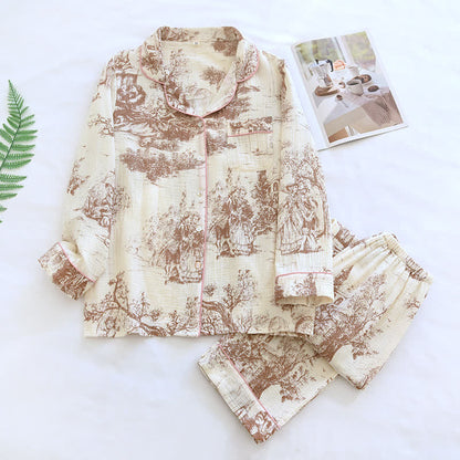 Vêtements d'intérieur en gaze de coton avec imprimé toile délavée