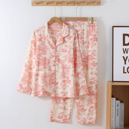 Ensemble de vêtements d'intérieur en gaze de coton avec un motif toile pittoresque - Rose - XXL - image 4