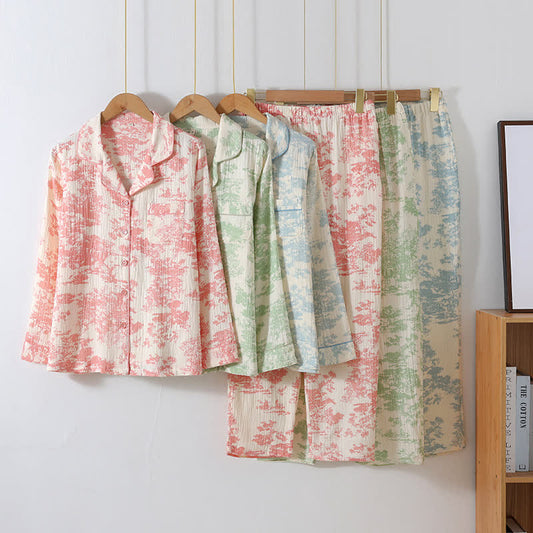 Ensemble de vêtements d'intérieur en gaze de coton avec un motif toile pittoresque - image 0