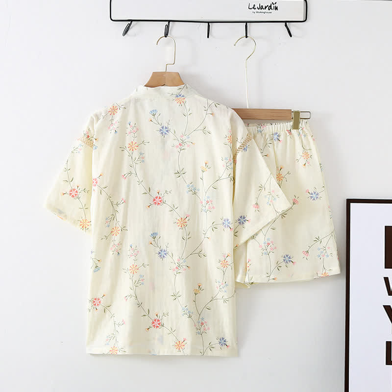 Kimono en gaze de coton fleuri