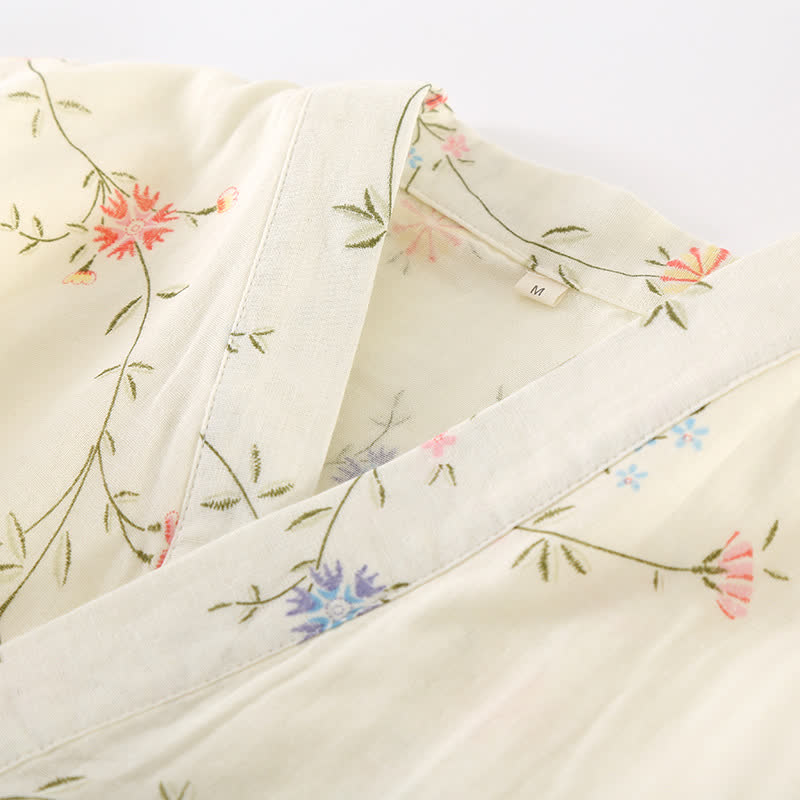 Kimono en gaze de coton fleuri